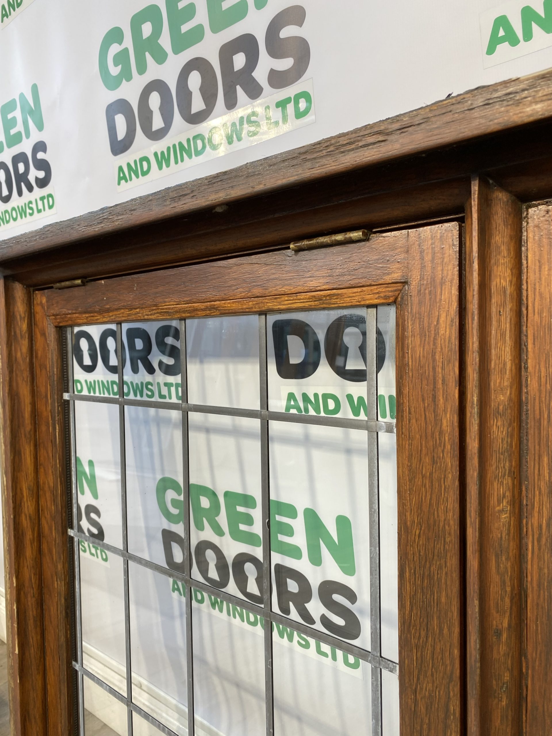 Solid Oak Varnished Casement Window Green doors