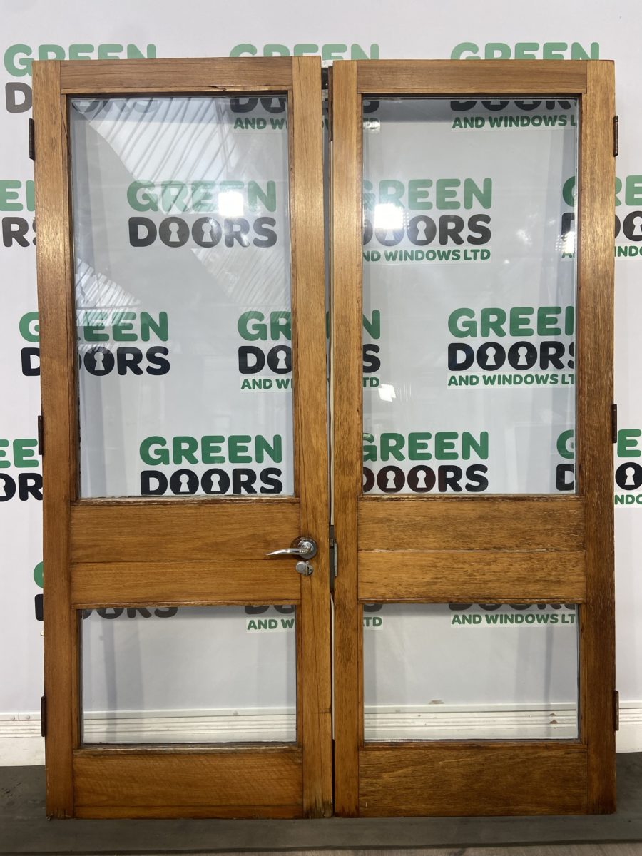 HARDWOOD FRENCH DOORS GOLDEN OAK BROWN WOOD GRAIN EXTERNAL BESPOKE