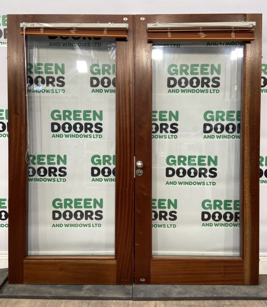 FRENCH DOORS HARDWOOD WOOD GRAIN VARNISHED EXTERNAL DOUBLE GLAZED