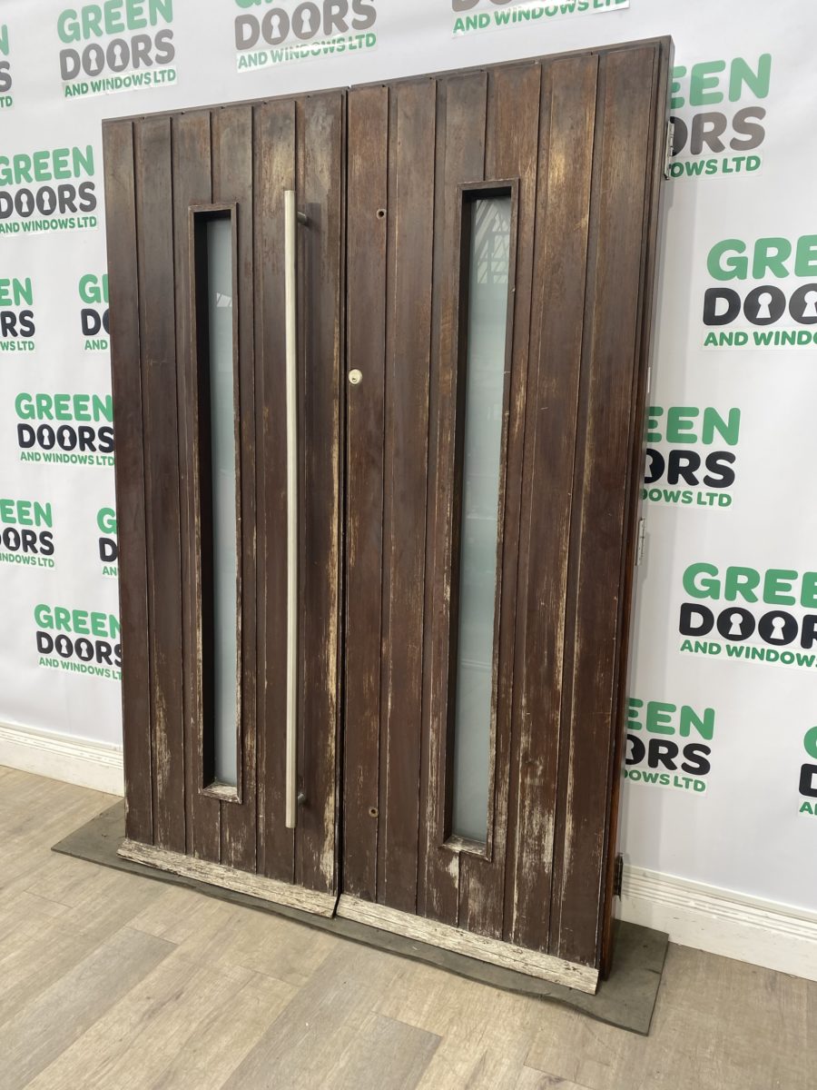 HARDWOOD FRENCH DOORS WOODEN THICK EXTERIOR EXTERNAL FROSTED GLASS