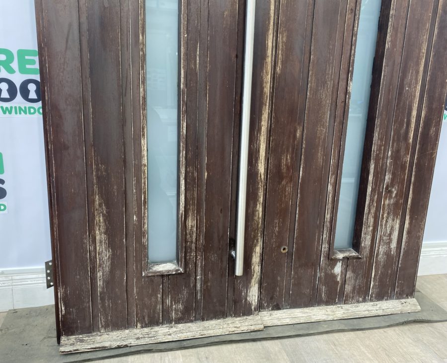 HARDWOOD FRENCH DOORS WOODEN THICK EXTERIOR EXTERNAL FROSTED GLASS