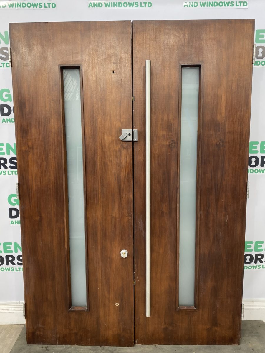 HARDWOOD FRENCH DOORS WOODEN THICK EXTERIOR EXTERNAL FROSTED GLASS