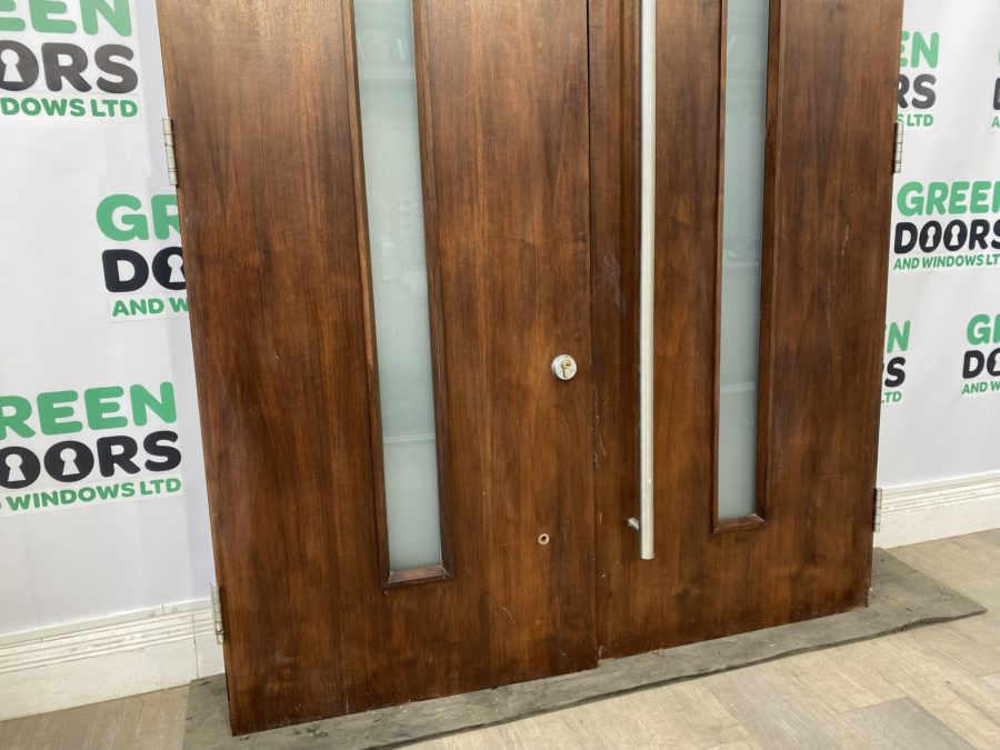 HARDWOOD FRENCH DOORS WOODEN THICK EXTERIOR EXTERNAL FROSTED GLASS