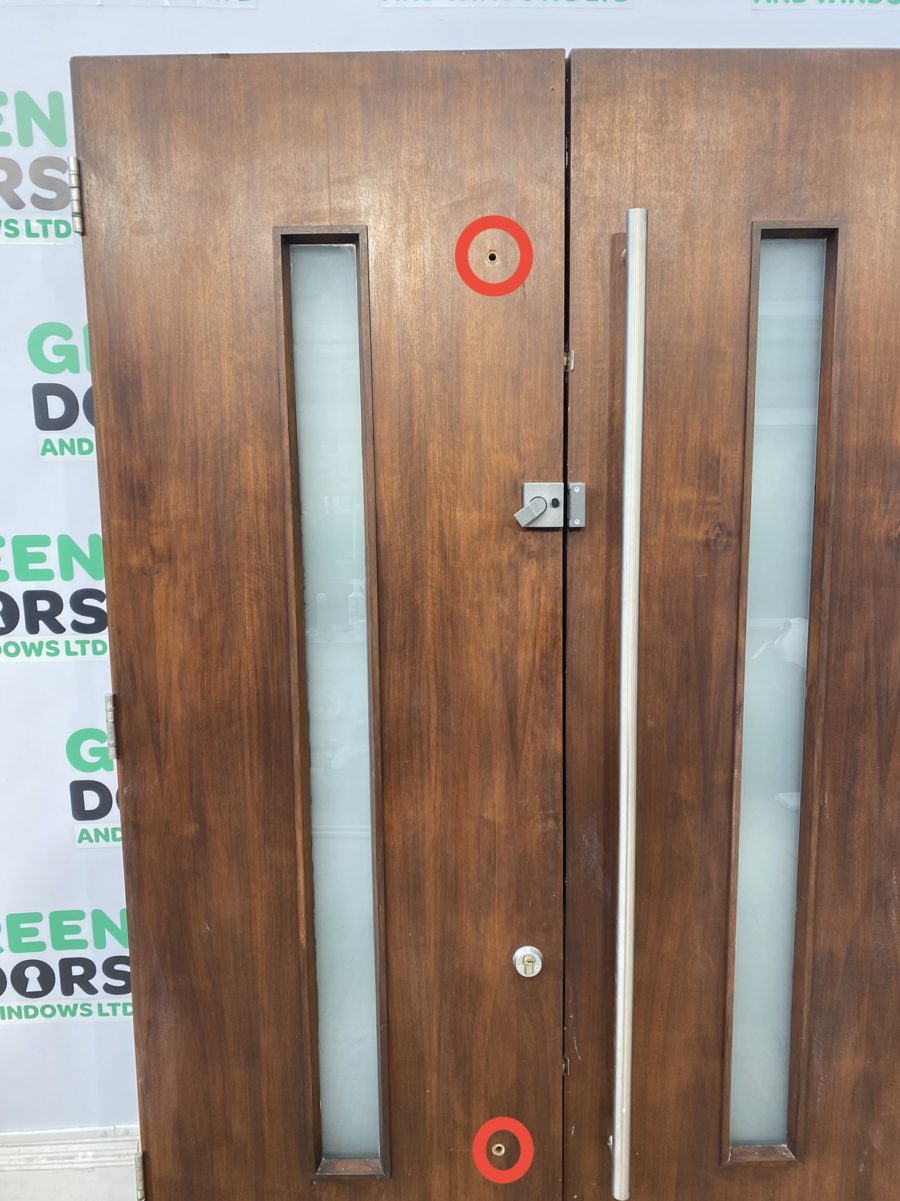 HARDWOOD FRENCH DOORS WOODEN THICK EXTERIOR EXTERNAL FROSTED GLASS