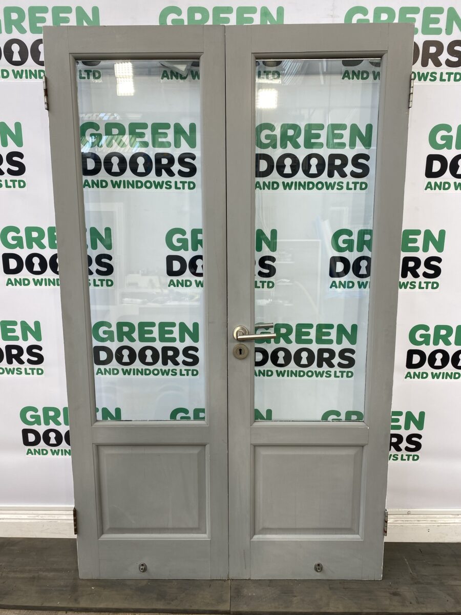 Hardwood french door grey external exterior double glazed short wooden