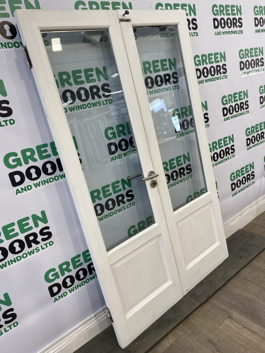 Hardwood French Door Grey External Exterior Double Glazed Short Wooden