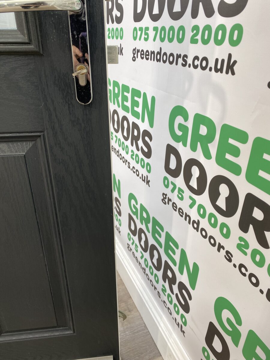 Doorstop Composite Back Door Used External Exterior Grey Wood Grain