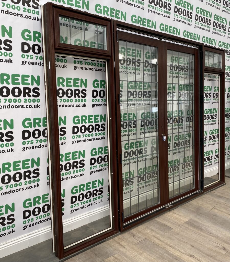 ALUMINIUM FRENCH DOORS MAHOGANY BROWN WOODGRAIN SIDELIGHTS UPVC PVCU