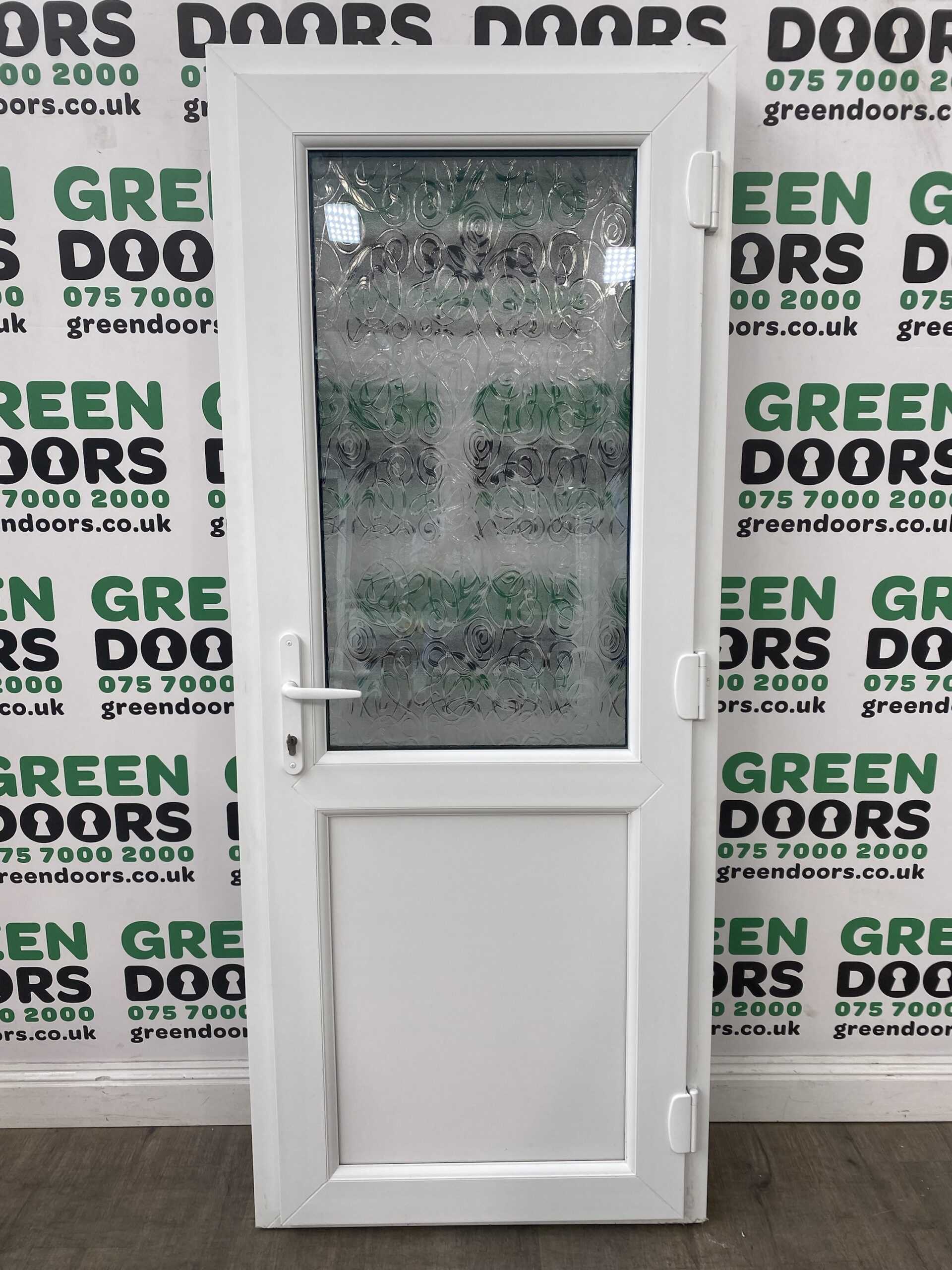 uPVC White Back Door Green doors