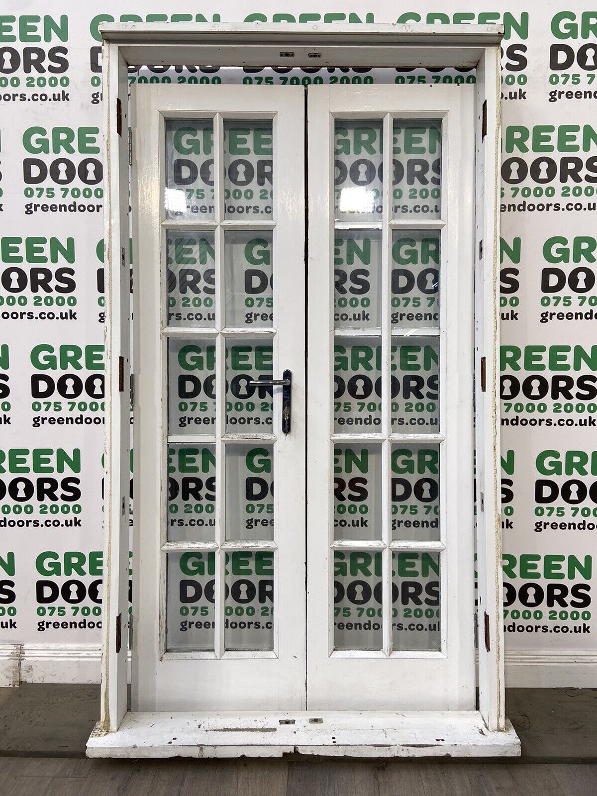 Wooden Timber White French Doors Green doors