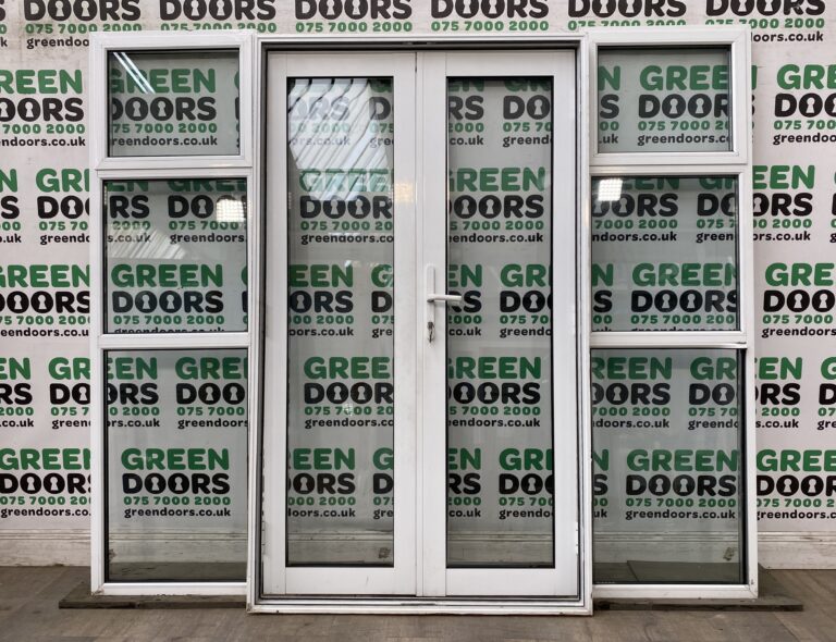 White Aluminium French doors Green doors