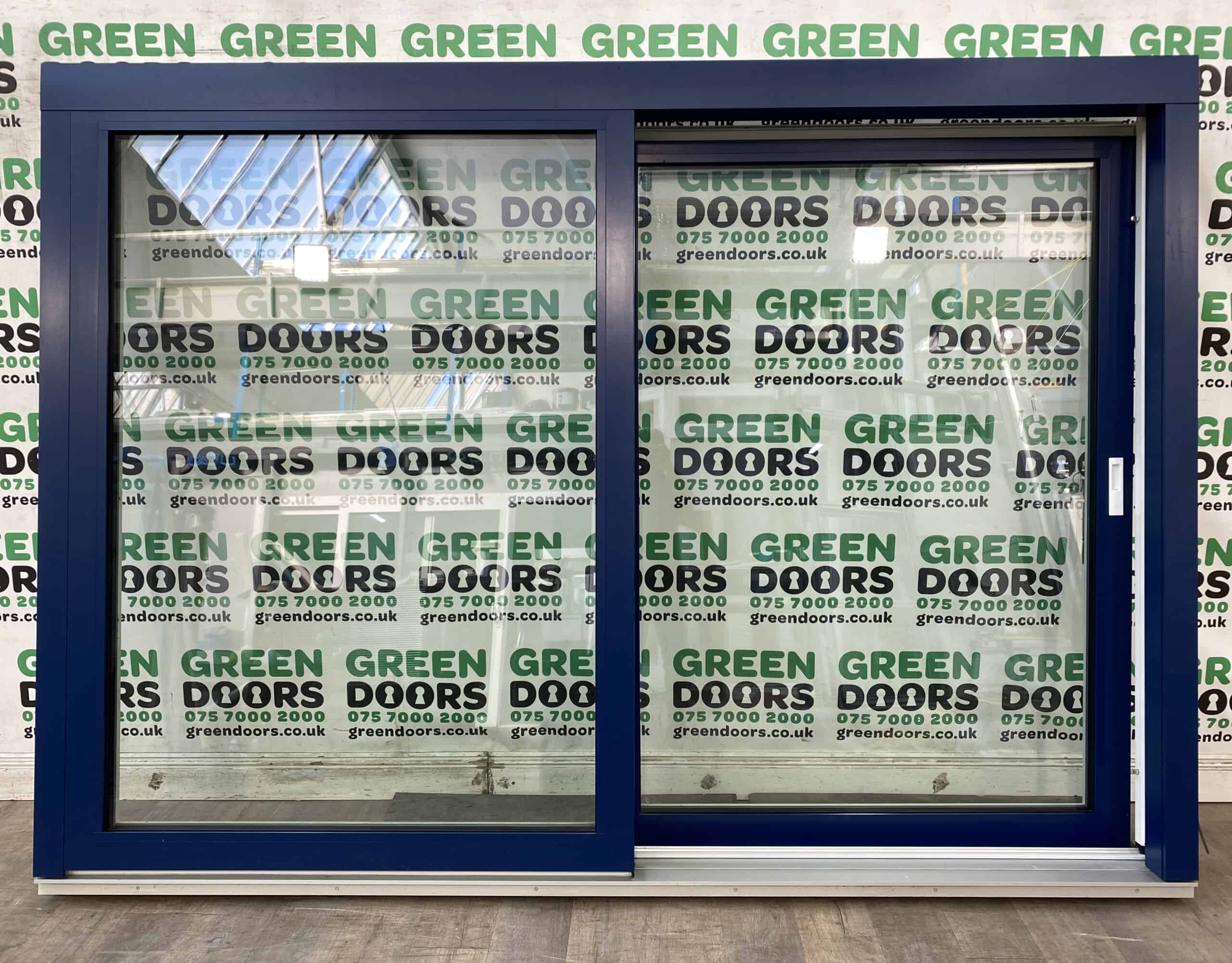 ALUMINIUM SLIDING PATIO DOORS EXTERNAL EXTERIOR ALUCLAD WOOD EXTERIOR BLUE WHITE