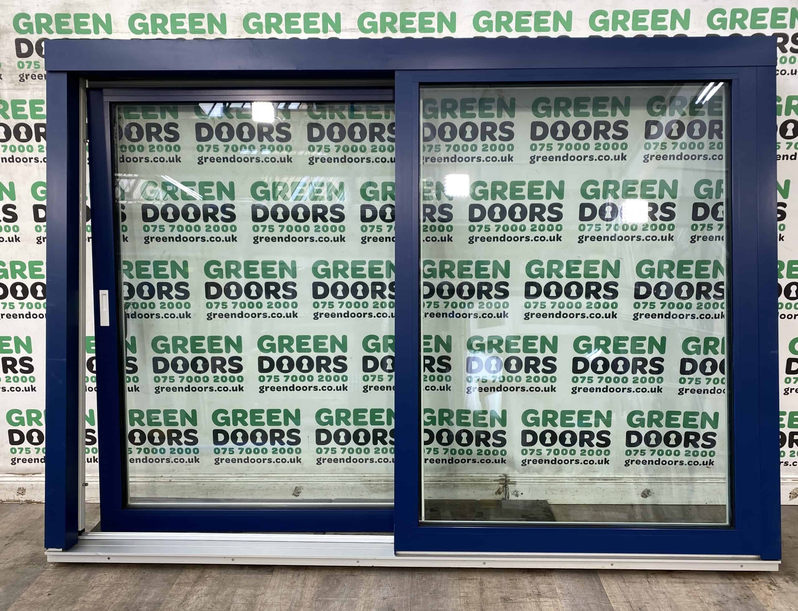 ALUMINIUM SLIDING PATIO DOORS MODERN BLUE WOOD EXTERNAL ALUCLAD ALI WIDE TWO