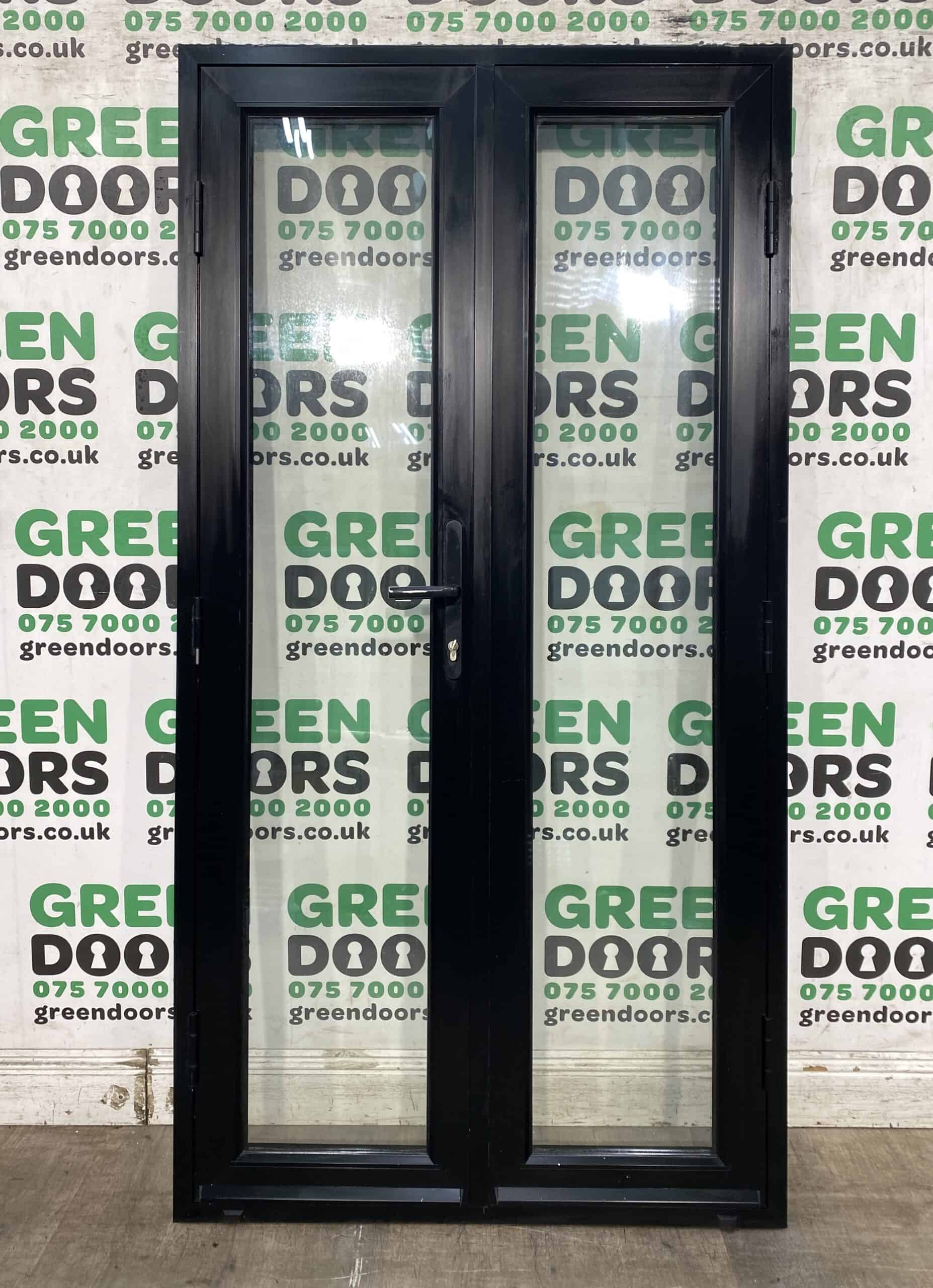BLACK ALUMINIUM FRENCH DOORS THIN NARROW EXTERNAL EXTERIOR DOUBLE GLAZED ALI